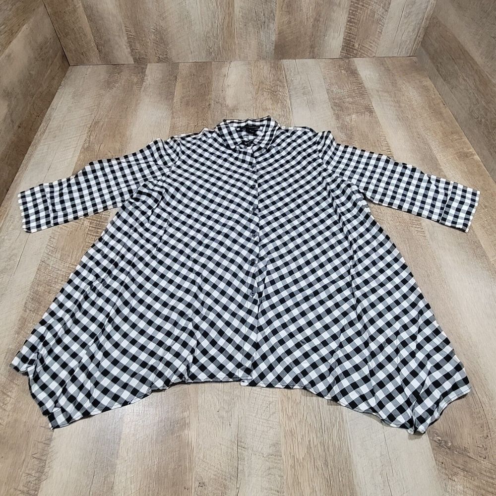 Grace Elements Women's Button Down Patterned Blouse Black/White Medium